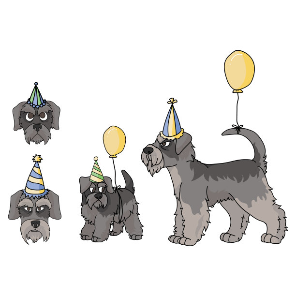 可爱的卡通雪纳瑞狗派对套装图片下载