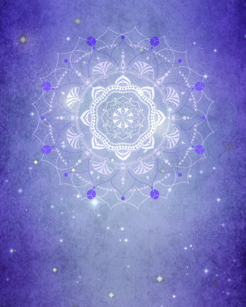 曼荼罗在梦幻星空与星星-水紫色图片下载