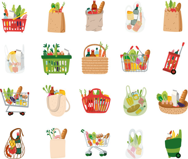 食品杂货图标套装图片下载