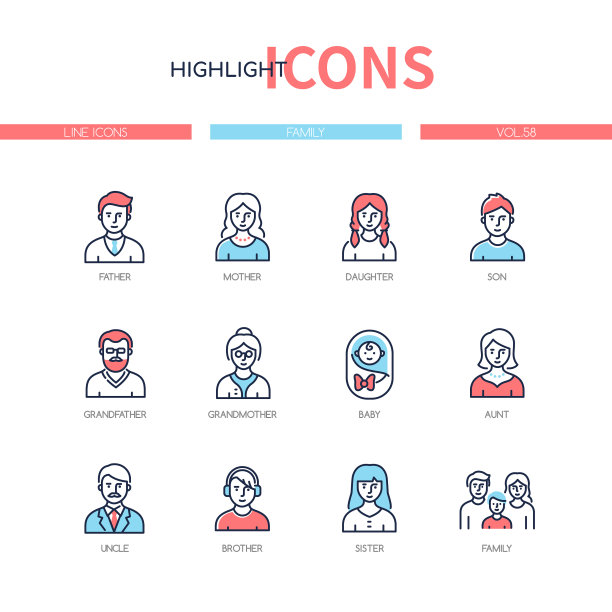 家族成员系列设计风格图标集图片下载