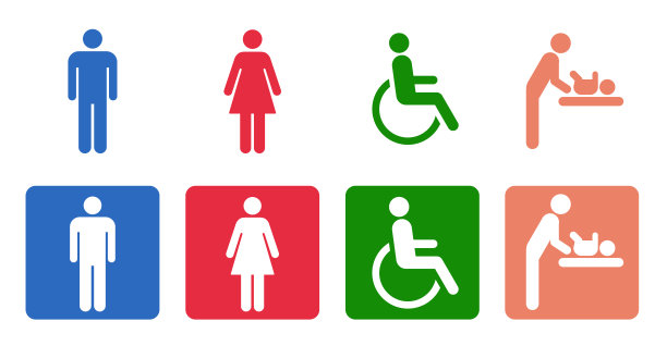 厕所图标标志的男人和女人，身体残疾，婴儿座椅图片下载