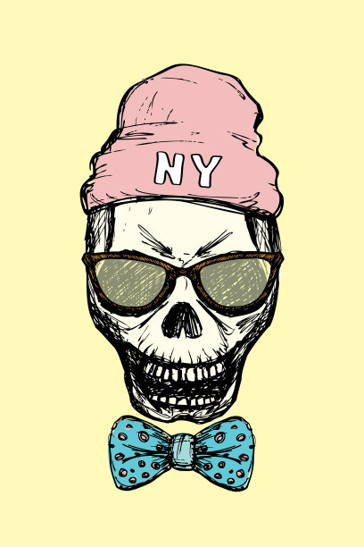 时尚骷髅头，戴眼镜和帽子图片下载