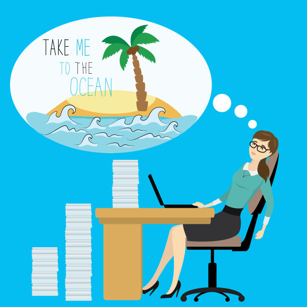 疲惫的女商人梦想着一个海洋岛屿图片下载