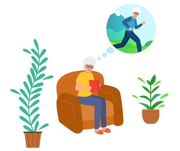 奶奶正坐在家里的沙发上看书图片下载
