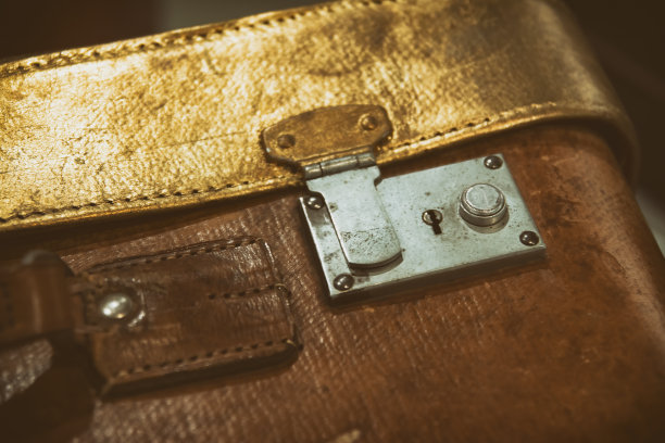 一个古董皮箱锁的特写镜头图片下载
