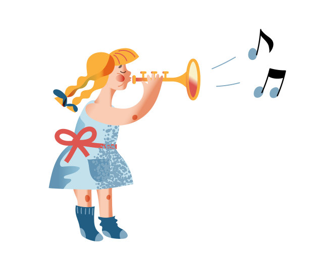 小女孩吹扁平小号图片下载