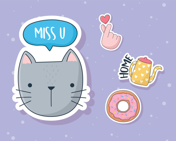 可爱的猫甜甜圈水壶和手爱的东西图片下载