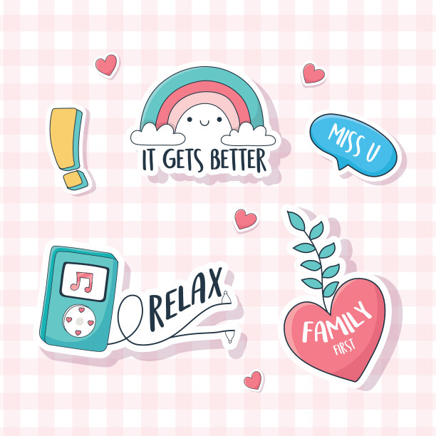 可爱的彩虹音乐心形卡片贴纸图片下载