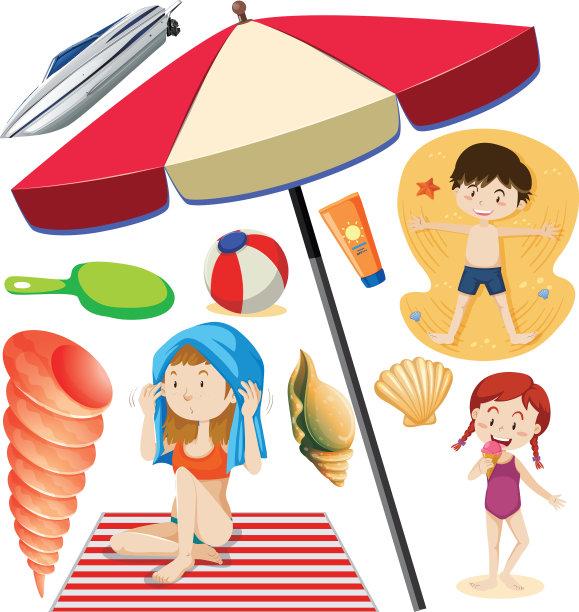 设置夏季海滩图标和儿童卡通风格图片下载