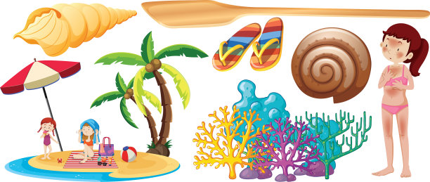 设置夏季海滩图标和皮肤烧伤卡通图片下载