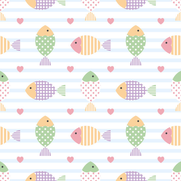 可爱的图案与五彩缤纷的鱼概念在一起图片下载