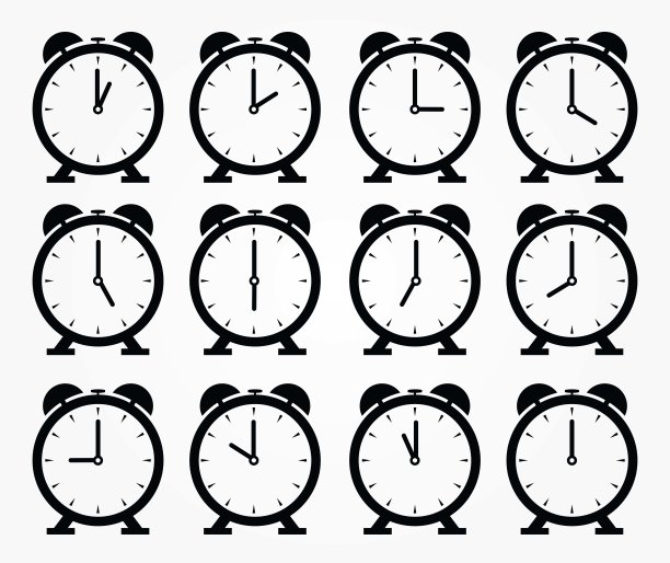一组平面时钟图标-股票矢量图片下载