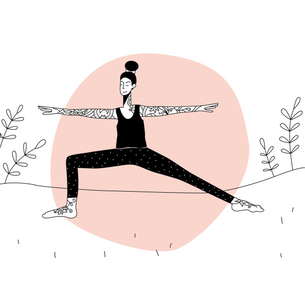 女孩在街上做瑜伽和冥想。贺卡、运动俱乐部传单、瑜伽店广告等艺术。图片下载