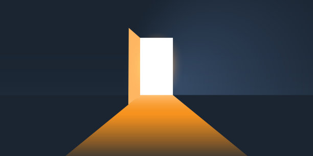 黑暗的房间，光线透过一扇敞开的门图片下载