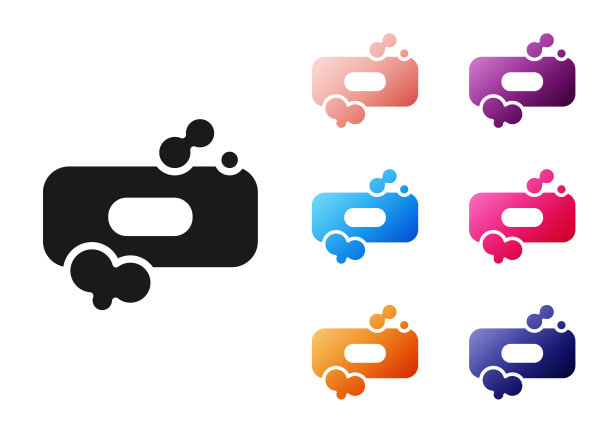 肥皂图标的黑色条隔离在白色背景上。带泡泡的肥皂。设置图标丰富多彩。矢量图图片下载