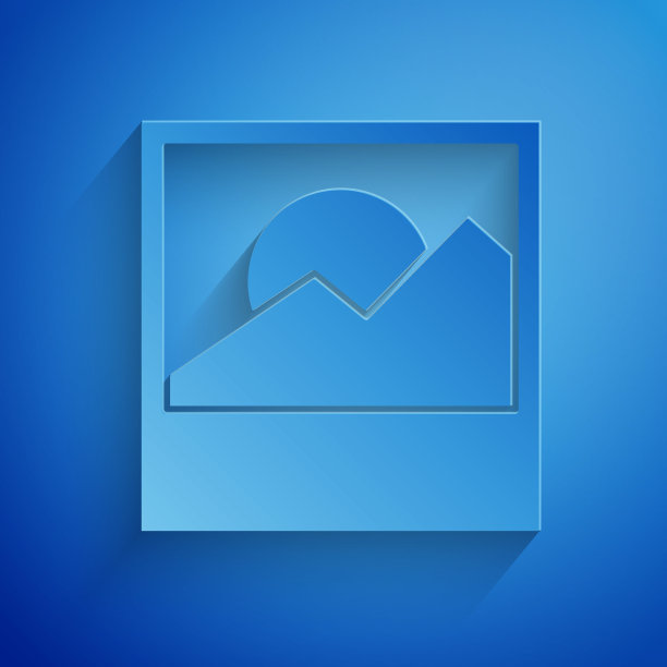 剪纸照片图标孤立在蓝色背景。纸艺术风格。向量图片下载