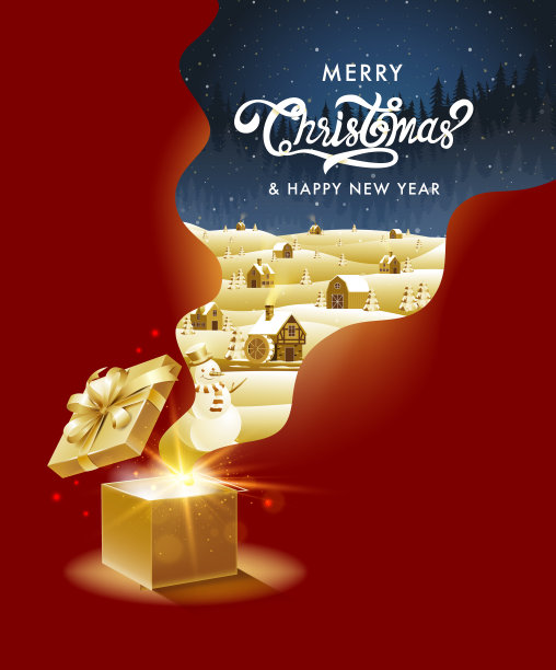 圣诞快乐，新年，书法，金色幻想，矢量素材。图片下载