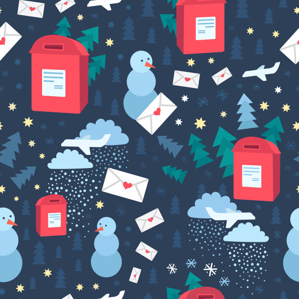 图案与可爱的红色邮箱和明信片图片下载