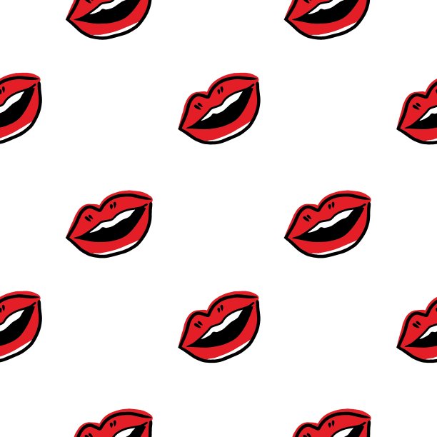 可爱的嘴唇模式。矢量无缝模式与女人的红吻扁唇。孤立在白色的。图片下载