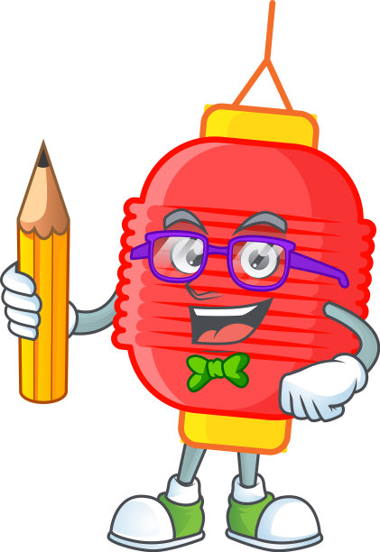 一个画着中国灯笼的学生拿着铅笔图片下载