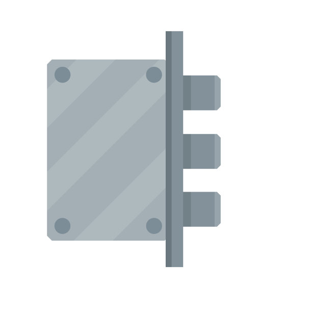 门锁。现代的锁紧装置。金属针。一个可靠的门的要素。图片下载