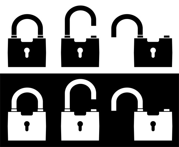 一组图标打开和关闭锁在白色的背景。数据存储的安全性、可靠性。孤立的向量图片下载