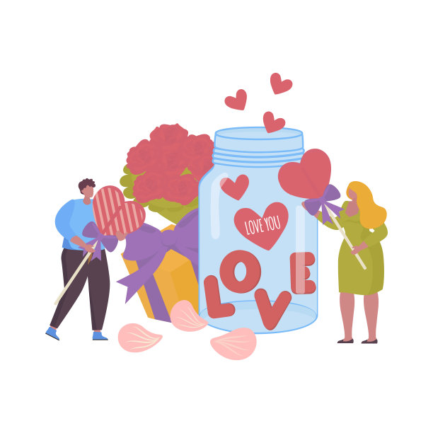 情人节快乐，爱罐子里有红心和小人的概念。图片下载