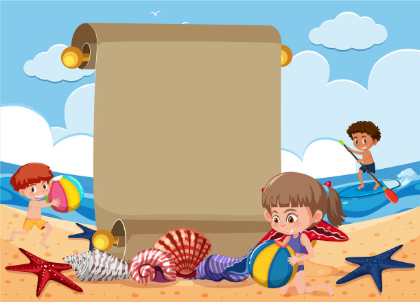 背景场景:孩子们在海滩上玩耍图片下载