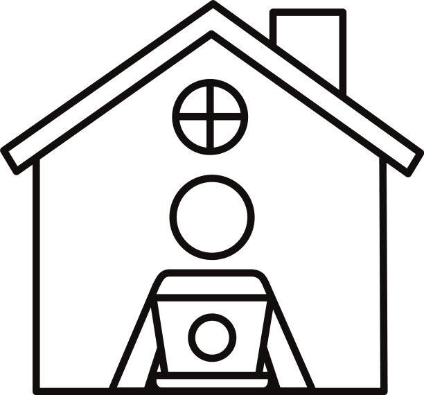 居家男人使用笔记本电脑线性图标图片下载