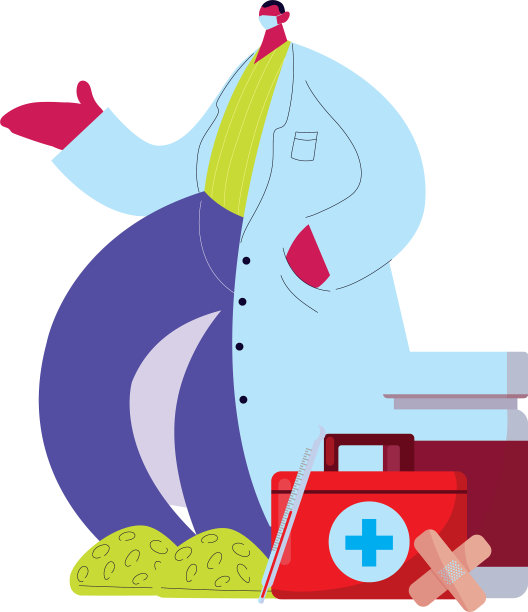 医生穿着医疗制服，带口罩和药品图片下载