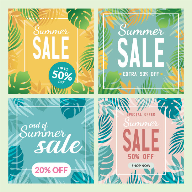 夏季销售热带叶旗套设计图片下载