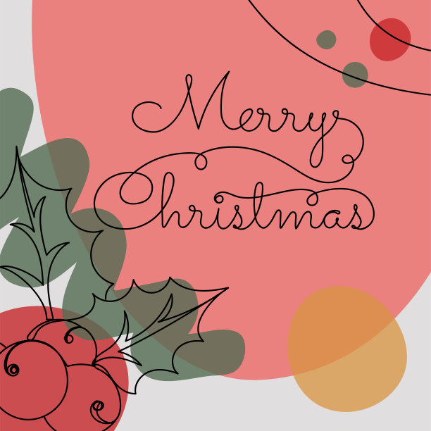 背景与圣诞浆果在一个手绘线性风格与圣诞快乐的文本。图片下载