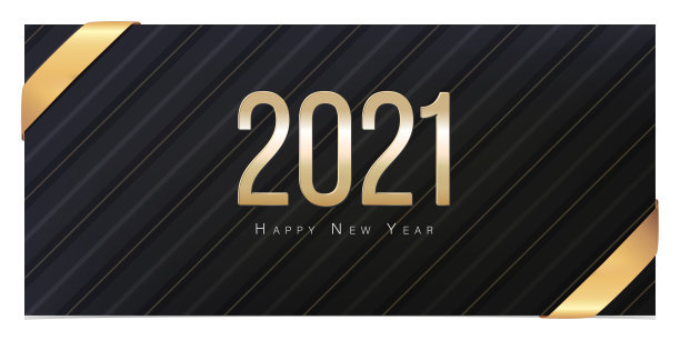 贺卡2021新年快乐。黑色背景上的金色数字图片下载