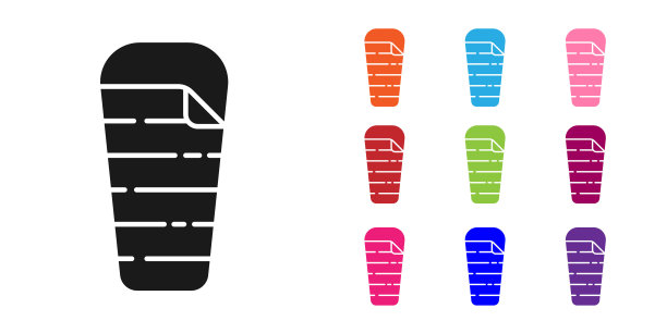 黑色睡袋图标孤立的白色背景。设置图标丰富多彩。向量图片下载