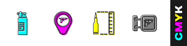 设置武器油瓶，位置与武器，子弹和狩猎商店图标。向量图片下载