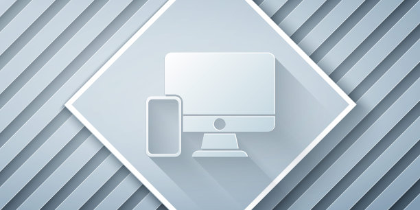 电脑显示器和手机图标孤立在灰色背景上。互联网盈利，市场营销。纸艺术风格。向量图片下载