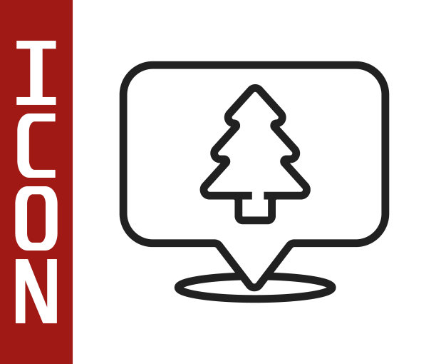 黑线在白色背景上孤立的地图图标上森林的位置。向量图片下载