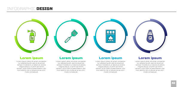 灭火器，抹刀，火柴盒，火柴和胡椒。业务信息模板。向量图片下载