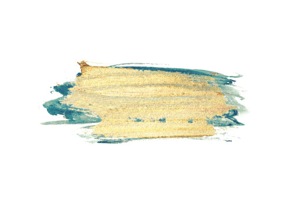 抽象的金色和蓝色水彩污渍在白色的背景图片下载
