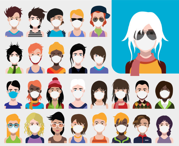 人们的化身戴着医用面具图片下载