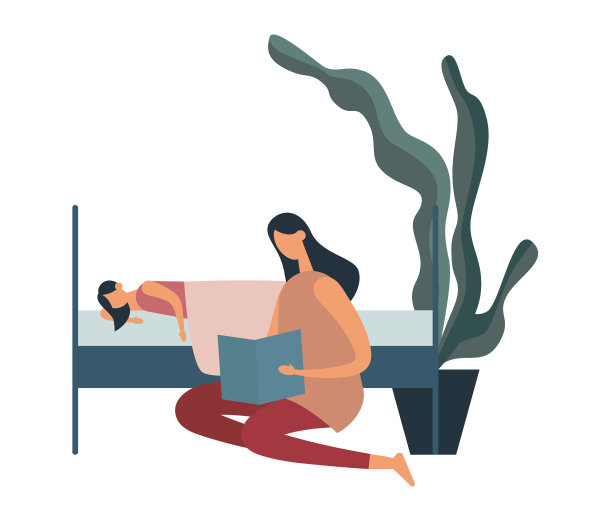 妈妈给睡着的女儿看书图片下载