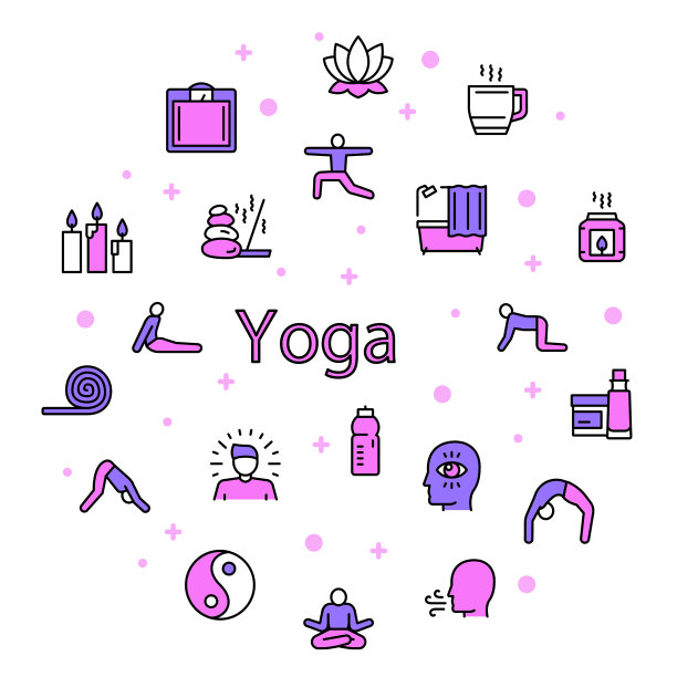 彩色线性图标瑜伽和圆形设置图片下载