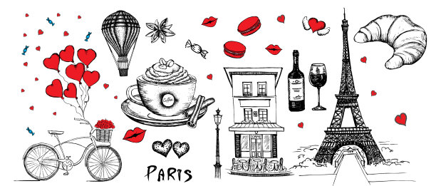 设置手绘法国图标巴黎素描伊拉斯图片下载