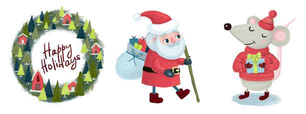 可爱的婴儿圣诞老人，老鼠和花环。图片下载