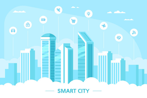 平面风格的智慧城市概念横幅设计图片下载