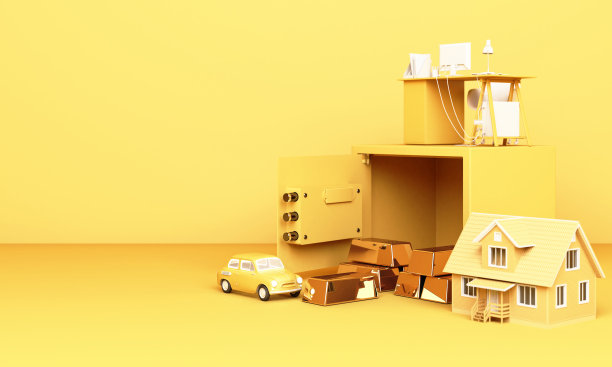 逼真的3D渲染插图打开保险箱与金条和硬币在黄色调图片下载