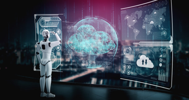 人工智能机器人使用云计算技术将数据存储在在线服务器上图片下载