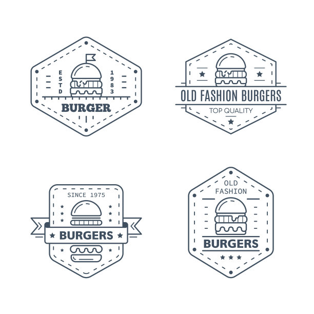 设置汉堡徽章设计线艺术图片下载