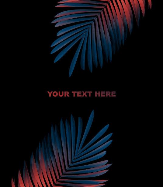 现代美丽的棕榈叶模板孤立的黑色背景海报或小册子设计。三维演示图片下载