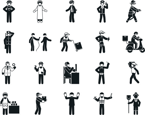 象形消防员和基本工人图标集图片下载